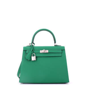 Hermes Kelly 25 Green Epsom with Palladium Hardware